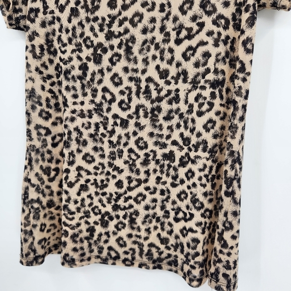 Torrid 0 Mesh Semi Sheer Top Womens Size 12 Leopard Print Tan Black Short Sleeve - Picture 3 of 7